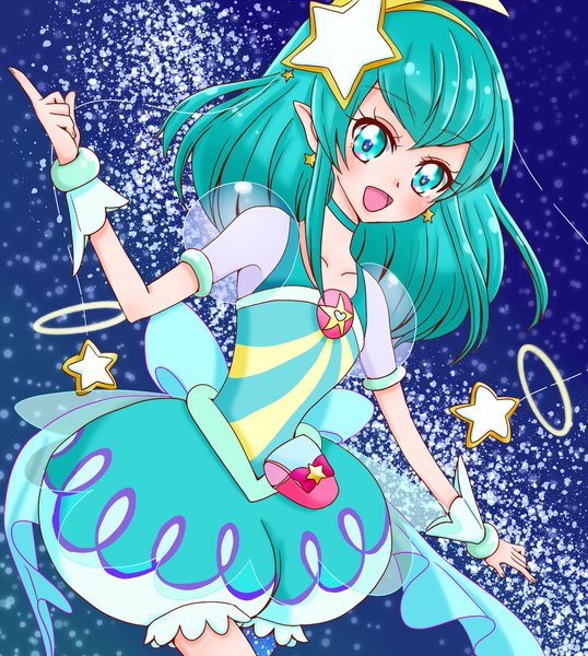 Anime picture 1668x1860 with precure star twinkle precure toei animation hagoromo lala cure milky minyan 00 single long hair tall image looking at viewer blush fringe open mouth simple background smile hair between eyes standing payot :d aqua eyes