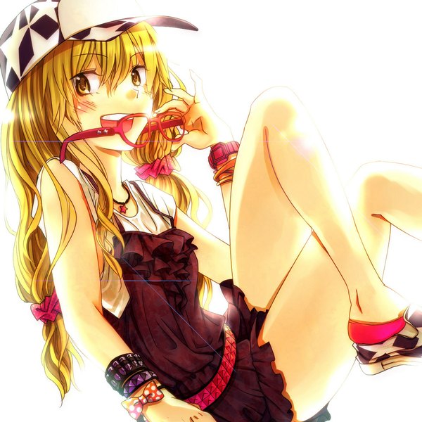 Anime picture 1181x1181 with touhou kirisame marisa tagme (artist) blush blonde hair smile yellow eyes girl ribbon (ribbons) hat glasses