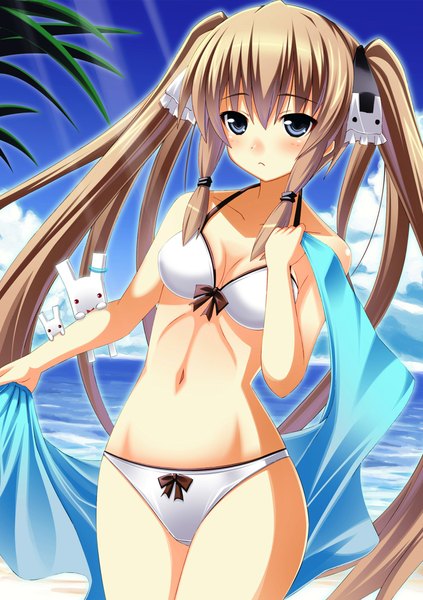 Anime picture 1500x2128 with original usagi nezumi single long hair tall image highres blue eyes light erotic brown hair twintails girl swimsuit bikini white bikini