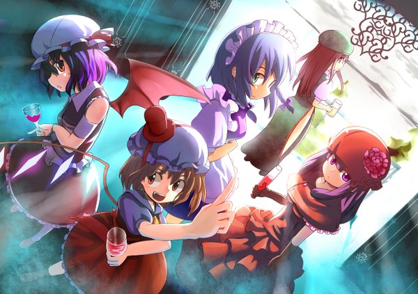 Anime picture 2507x1770 with touhou flandre scarlet remilia scarlet izayoi sakuya patchouli knowledge hong meiling highres girl wings