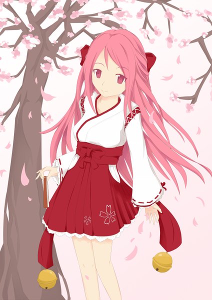 Anime picture 1240x1753 with pangya lucia single long hair tall image pink hair pink eyes cherry blossoms miko girl plant (plants) petals tree (trees)