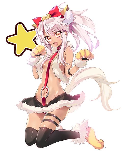 Anime picture 800x983 with fate (series) fate/kaleid liner prisma illya kuro (fate/kaleid liner) youta single long hair tall image looking at viewer blush fringe breasts open mouth light erotic simple background smile hair between eyes white background bare shoulders animal ears yellow eyes