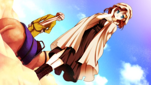 Anime picture 2048x1152 with namima no kuni no faust highres short hair blue eyes wide image game cg red hair girl boots