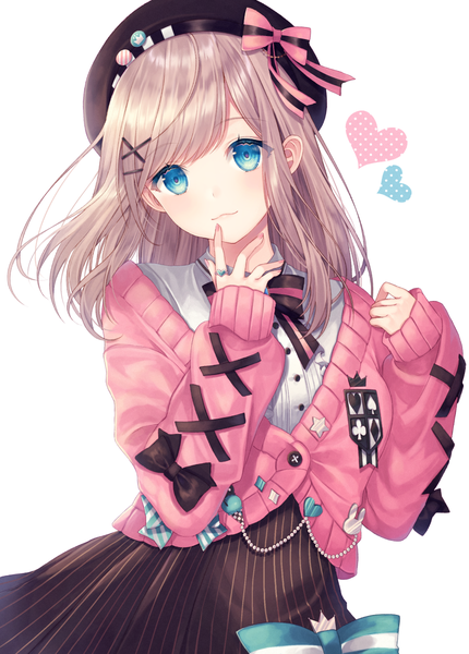 Anime picture 861x1200 with virtual youtuber nijisanji suzuhara lulu me meel single long hair tall image blue eyes simple background brown hair white background upper body finger to mouth :3 girl hair ornament heart bobby pin x hair ornament ring
