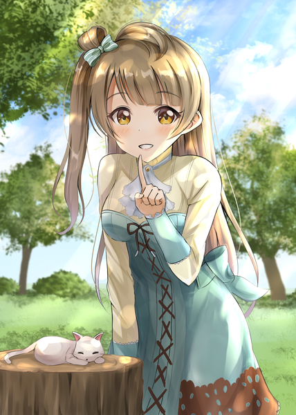 Anime-Bild 2000x2800 mit love live! school idol project sunrise (studio) love live! minami kotori sin (sin52y) single long hair tall image looking at viewer blush fringe highres blonde hair smile standing yellow eyes payot sky cloud (clouds) outdoors
