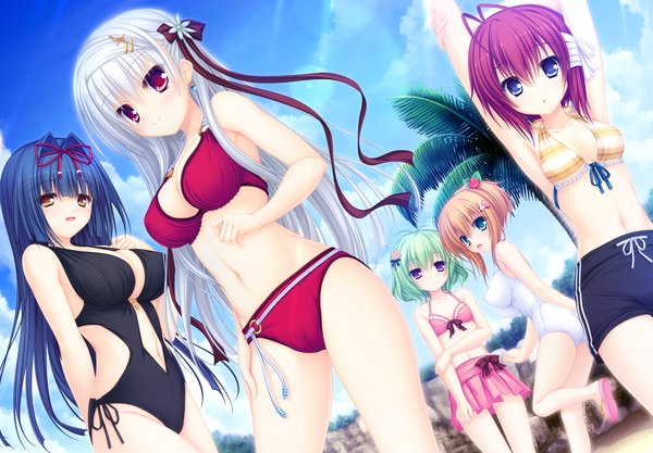 Anime picture 2300x1600 with justy nasty whirlpool (studio) kamui mikaru kuroki kirie onose mana ootsuki karin mikagami mamizu long hair highres short hair blue eyes light erotic blonde hair red eyes purple eyes multiple girls green eyes yellow eyes blue hair game cg