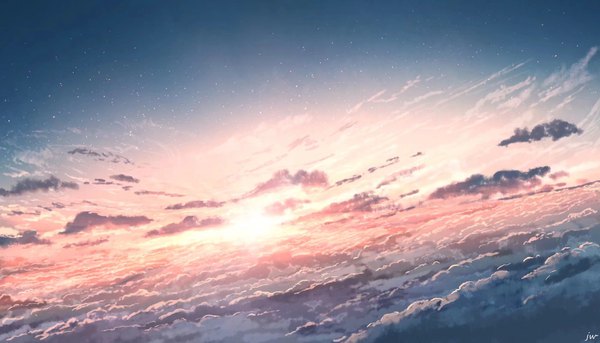 Anime picture 2800x1600 with original skyrick9413 highres wide image signed sky cloud (clouds) evening sunset no people scenic star (stars)