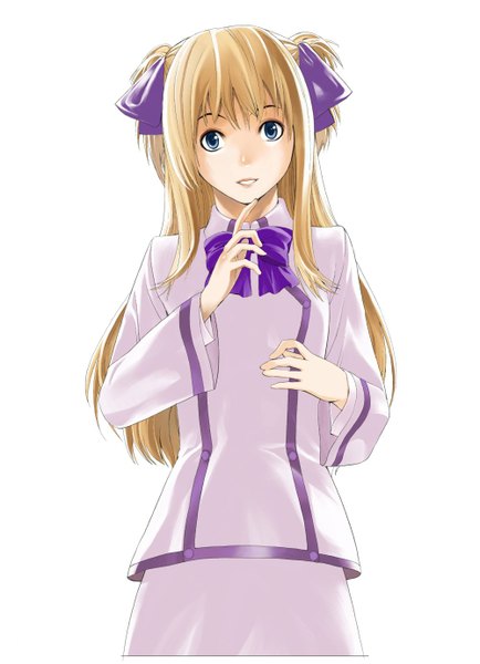 Anime picture 1000x1383 with quiz magic academy shalon hakaba (dairiseki) single long hair tall image looking at viewer blue eyes simple background blonde hair white background two side up girl clothes