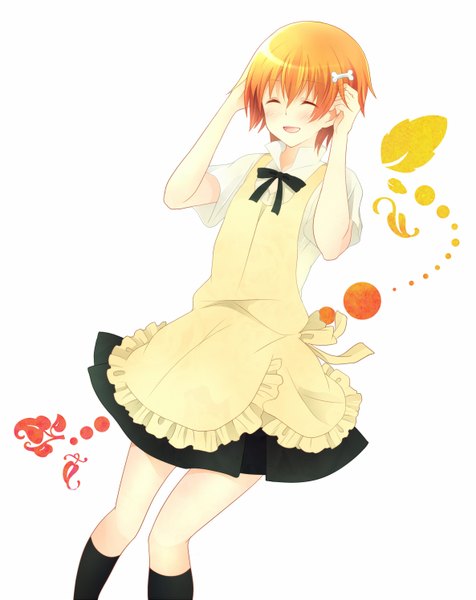 Anime picture 1185x1495 with working!! a-1 pictures inami mahiru hanahubuki1991 single tall image short hair open mouth eyes closed orange hair girl apron