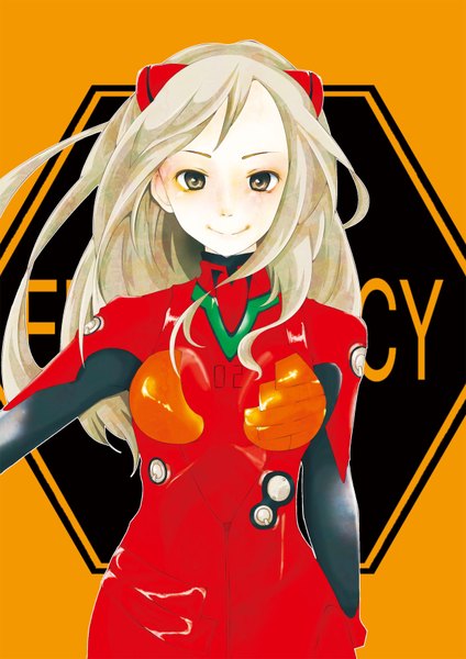 Anime picture 1240x1754 with neon genesis evangelion rebuild of evangelion evangelion: 2.0 you can (not) advance gainax soryu asuka langley hirohiroshi single long hair tall image blonde hair smile brown eyes white hair alternate color girl pilot suit