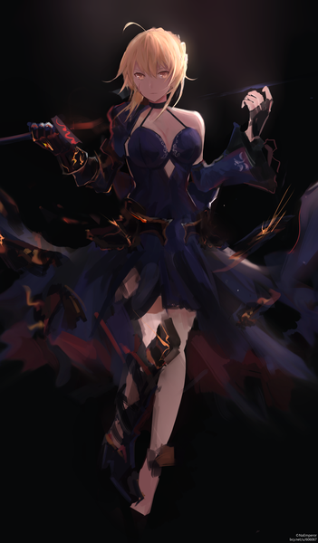 Anime picture 2053x3507 with fate (series) fate/grand order fate/stay night artoria pendragon (all) saber alter annnna single tall image looking at viewer fringe highres short hair breasts light erotic blonde hair hair between eyes bare shoulders yellow eyes payot cleavage