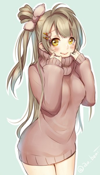 Anime picture 576x1000 with love live! school idol project sunrise (studio) love live! minami kotori ao+beni single long hair tall image looking at viewer blush fringe breasts blonde hair smile standing brown eyes one side up arched back girl hair ornament