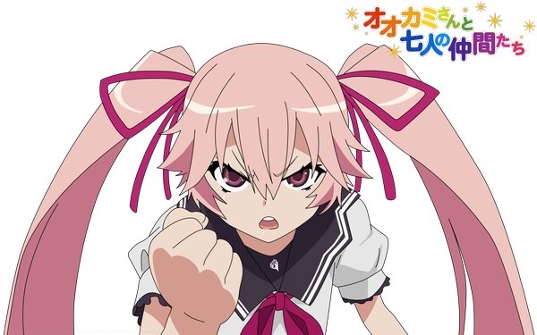 Anime picture 1920x1200 with ookami-san to shichinin no nakama-tachi j.c. staff usami mimi highres wide image twintails pink hair transparent background angry girl fist