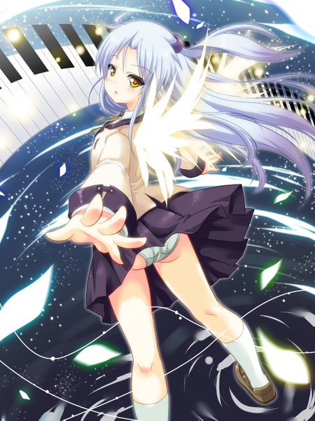 Anime picture 1000x1333 with angel beats! key (studio) tachibana kanade yano mitsuki single long hair tall image looking at viewer blush light erotic yellow eyes white hair girl skirt underwear panties miniskirt wings socks white socks