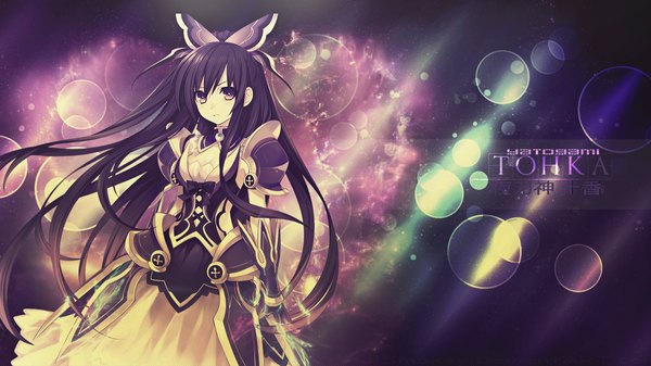 Anime picture 1920x1080 with date a live yatogami tooka single long hair highres black hair wide image black eyes wallpaper girl dress hair ornament ribbon (ribbons) armor armored dress