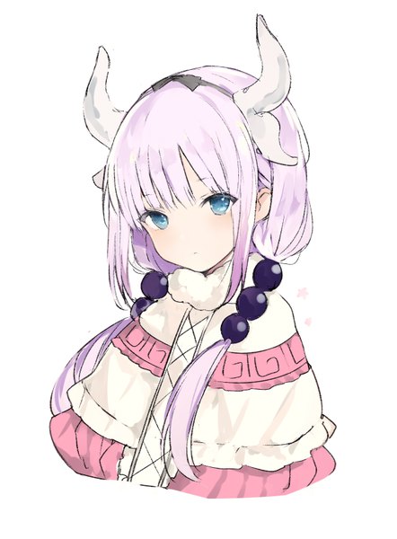 Anime picture 620x841 with kobayashi-san chi no maidragon kyoto animation kanna kamui lpip single long hair blush fringe blue eyes simple background white background twintails payot silver hair upper body horn (horns) from above low twintails dragon girl girl