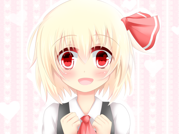 Anime picture 2204x1653 with touhou rumia koji (kohei66) single looking at viewer blush highres short hair open mouth blonde hair smile red eyes close-up girl bow hair bow