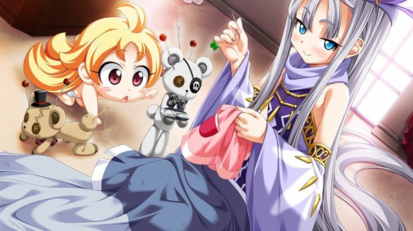 Anime picture 1024x576 with taiyou no promia promia rinowahl long hair blue eyes wide image game cg grey hair loli chibi girl