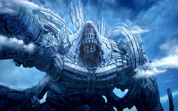 Anime picture 1680x1050 with tagme (artist) wide image standing sky cloud (clouds) giant robot