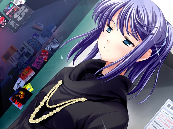 Anime picture 1024x768 with saishuu shiken kujira (game) zexcs motegi mika blue eyes game cg purple hair girl