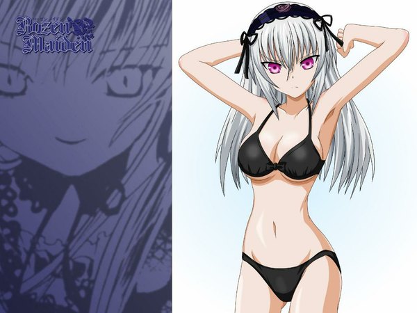 Anime picture 1024x768 with rozen maiden suigintou light erotic swimsuit bikini black bikini