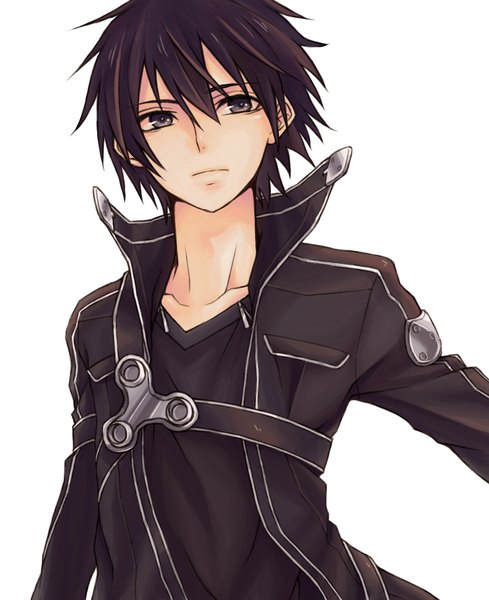 Anime picture 852x1045 with sword art online a-1 pictures kirigaya kazuto single tall image short hair black hair simple background white background looking away black eyes boy cloak