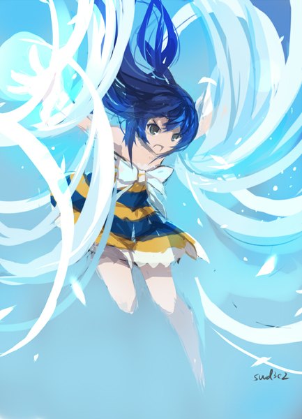 Anime picture 818x1133 with fairy tail wendy marvell swd3e2 single long hair tall image open mouth blue eyes signed blue hair magic blue background girl dress