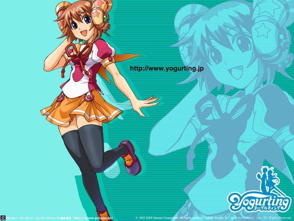 Anime picture 1600x1200 with yogurting anna (yogurting) smile pleated skirt zettai ryouiki thighhighs skirt uniform school uniform