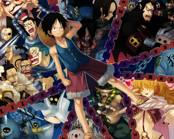 Anime picture 1280x1024 with one piece toei animation monkey d. luffy boa hancock portgas d. ace sir crocodile buggy the clown jimbei sadi-chan emporio ivankov galdino magellan bon clay daz bones inazuma (one piece) hannyabal saldeath minotaurus (one piece) domino ai mizu