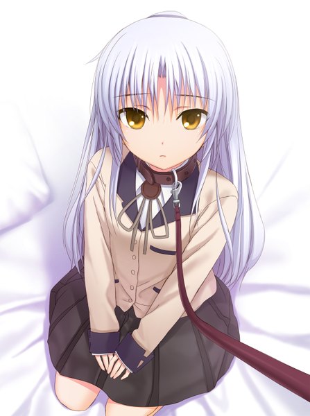 Anime picture 1140x1529 with angel beats! key (studio) tachibana kanade chobipero single long hair tall image white background brown eyes silver hair girl uniform school uniform lead