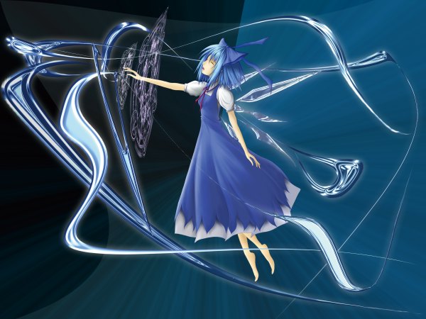 Anime picture 2400x1800 with touhou cirno highres short hair blue hair magic girl ribbon (ribbons) wings magic circle ice