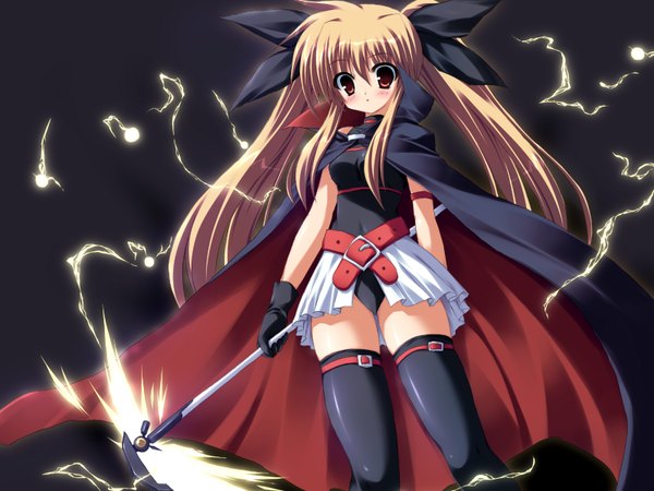 Anime picture 1600x1200 with mahou shoujo lyrical nanoha fate testarossa single long hair looking at viewer blonde hair brown eyes girl