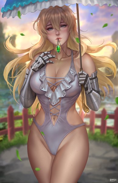 Anime picture 3300x5100 with violet evergarden kyoto animation violet evergarden (character) nopeys single long hair tall image looking at viewer blush fringe highres breasts blue eyes light erotic blonde hair hair between eyes large breasts standing holding signed