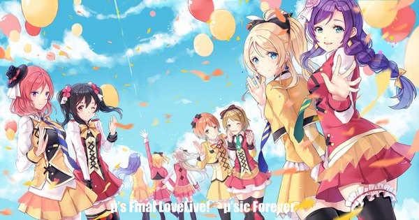 Anime picture 1800x947 with love live! school idol project sunrise (studio) love live! nishikino maki yazawa nico toujou nozomi minami kotori ayase eli sonoda umi kousaka honoka hoshizora rin koizumi hanayo duzie e long hair looking at viewer highres short hair blue eyes black hair blonde hair