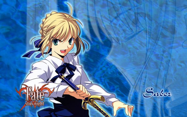 Anime picture 1920x1200 with fate (series) fate/stay night studio deen type-moon artoria pendragon (all) saber highres wide image blue background