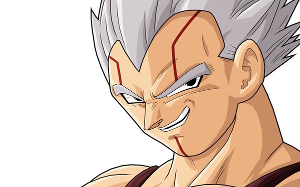 Anime picture 2880x1800 with dragon ball vegeta drozdoo looking at viewer highres short hair simple background smile wide image white background grey hair black eyes boy