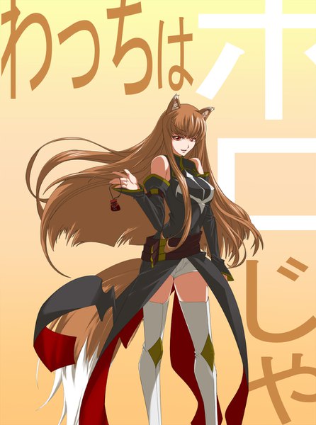 Anime-Bild 1000x1344 mit code geass spice and wolf sunrise (studio) horo tnonizyou single long hair tall image looking at viewer fringe open mouth blue eyes smile red eyes brown hair standing animal ears tail animal tail zettai ryouiki