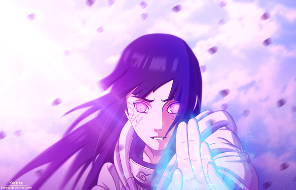 Anime picture 3474x2237 with naruto studio pierrot naruto (series) hyuuga hinata kortrex single long hair highres purple eyes absurdres purple hair coloring magic byakugan girl bandana