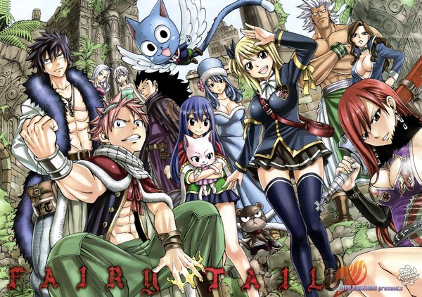 Anime picture 1847x1300 with fairy tail lucy heartfilia erza scarlet natsu dragneel gray fullbuster wendy marvell juvia lockser happy (fairy tail) mirajane strauss gajeel redfox charle (fairy tail) lisanna strauss cana alberona panther lily elfman strauss long hair highres short hair light erotic black hair