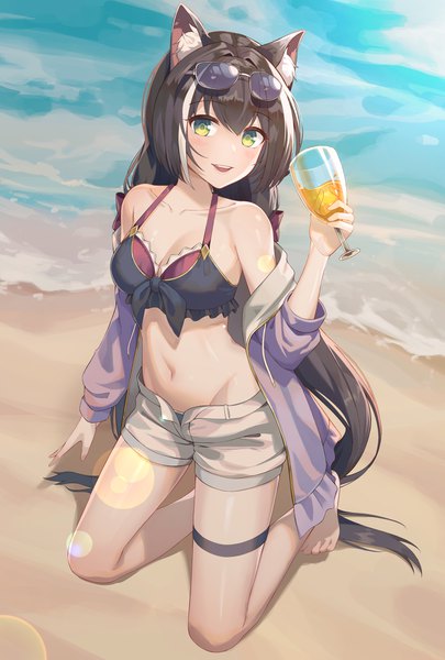 Anime-Bild 2845x4209 mit princess connect! re:dive princess connect! karyl (princess connect!) cjw01 single tall image looking at viewer blush fringe highres breasts open mouth light erotic black hair smile hair between eyes twintails bare shoulders holding green eyes