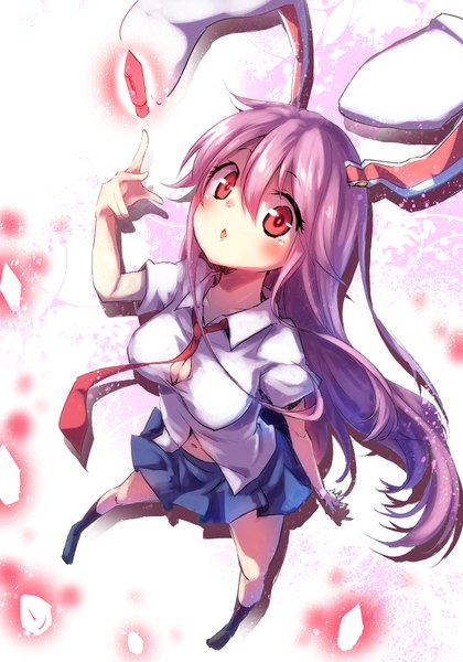 Anime picture 1400x2000 with touhou reisen udongein inaba ayakashi (monkeypanch) single long hair tall image blush breasts open mouth light erotic red eyes animal ears pink hair cleavage :o bunny ears girl skirt navel miniskirt