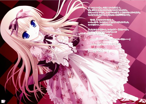 Anime picture 1400x997 with original tinker bell single long hair blue eyes white hair loli checkered floor lolita fashion floor girl dress bow hair bow