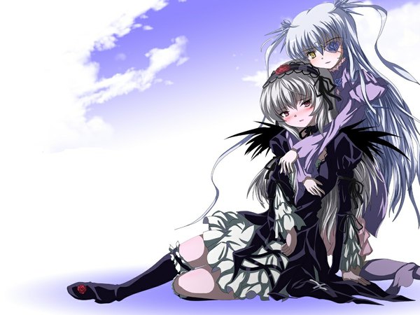 Anime picture 1024x768 with rozen maiden suigintou barasuishou blush eyepatch