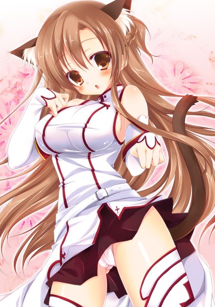 Anime picture 800x1142 with sword art online a-1 pictures yuuki asuna rinka (yuyutei) long hair tall image blush breasts open mouth light erotic brown hair large breasts brown eyes animal ears tail animal tail cat ears cat girl cat tail girl