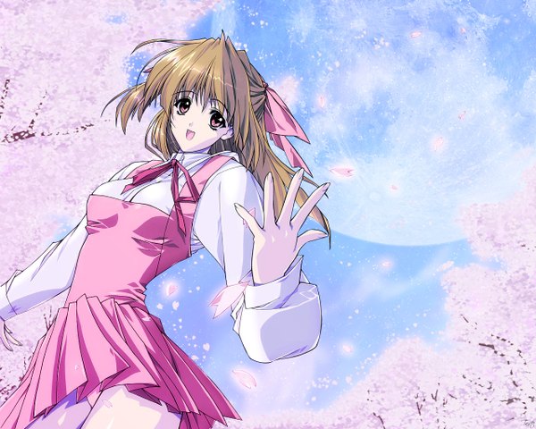 Anime picture 1280x1024 with suzuhira hiro pink background petals tagme
