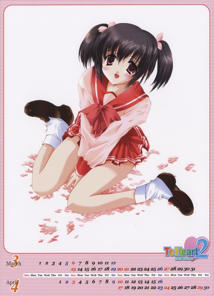 Anime picture 1155x1600 with to heart 2 to heart leaf (studio) yuzuhara konomi tall image sitting wariza serafuku loafers calendar