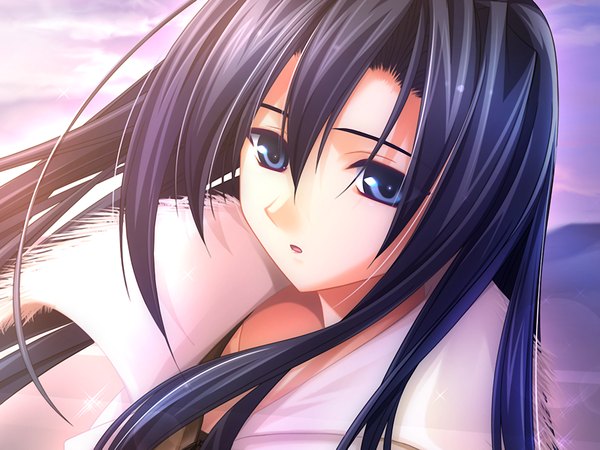 Anime picture 1200x900 with aneimo shirakawa saori single long hair open mouth black hair game cg black eyes close-up girl