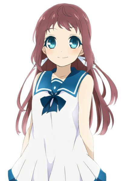 Anime picture 780x1142 with nagi no asukara p.a. works mukaido manaka sekina single long hair tall image looking at viewer blush simple background smile brown hair white background aqua eyes hands behind back girl uniform school uniform