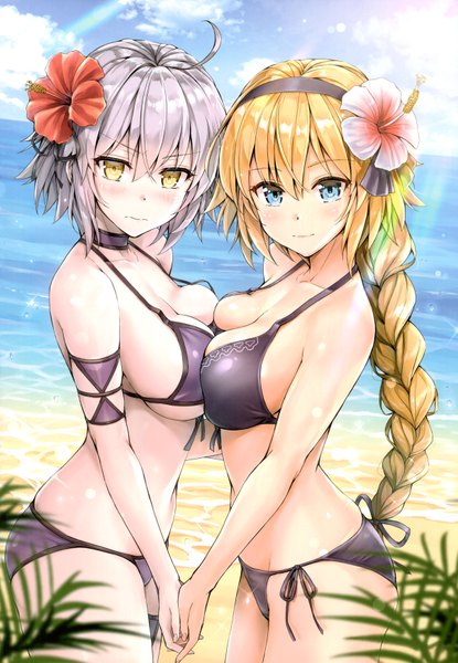 Anime picture 4823x6972 with fate (series) fate/grand order jeanne d'arc (fate) (all) jeanne d'arc alter (fate) jeanne d'arc (fate) kotatsu (kotatsu358) long hair tall image looking at viewer blush fringe highres short hair breasts blue eyes light erotic blonde hair hair between eyes standing bare shoulders