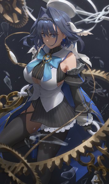 Anime picture 3237x5490 with virtual youtuber hololive hololive english ouro kronii ouro kronii (1st costume) free style (yohan1754) single tall image fringe highres short hair breasts blue eyes light erotic hair between eyes large breasts standing blue hair looking away absurdres